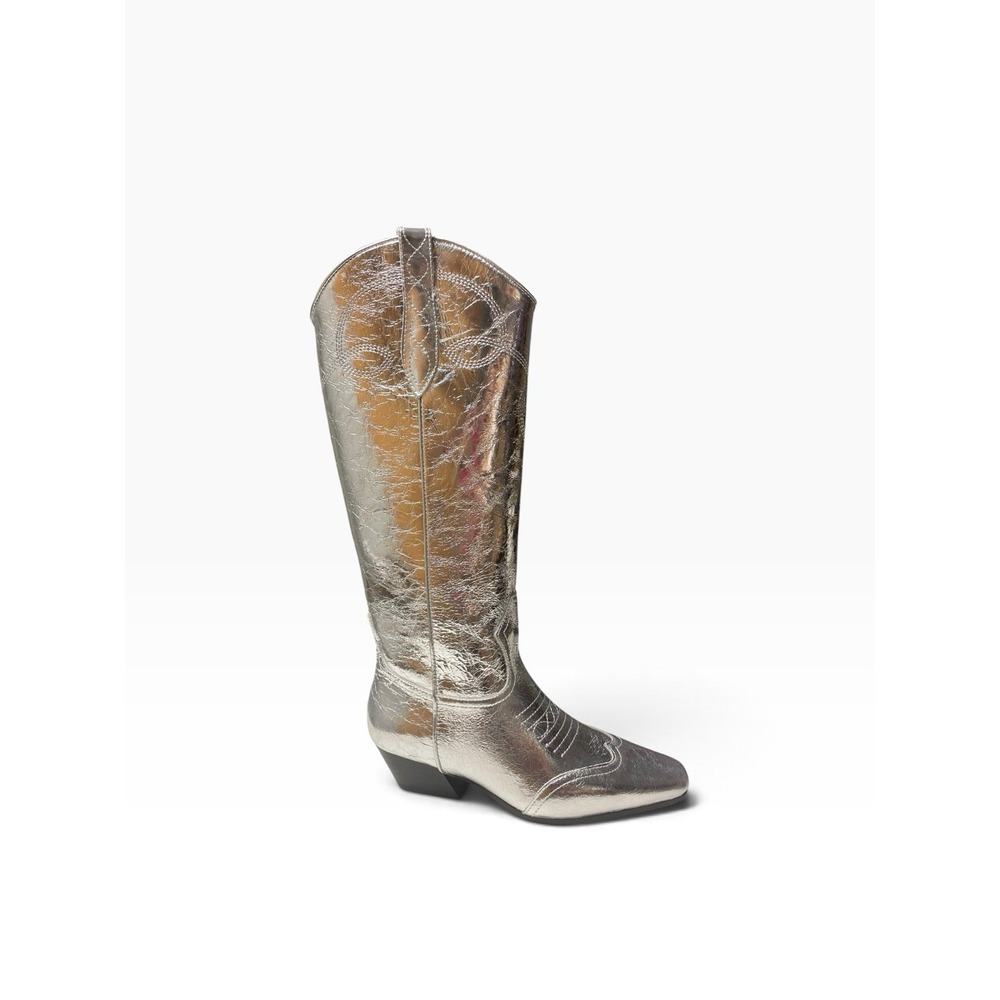 Steve Madden Women's Dollie Western Boot, Silver Leather